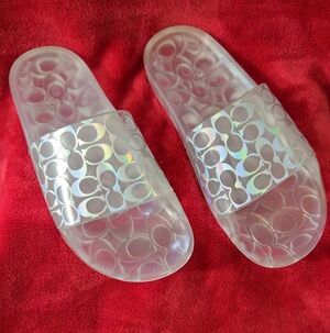 Coach Ugo Signature Clear/Iridescent Rubber Slides -Size 7